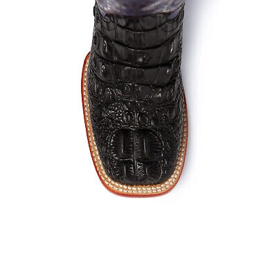 Pre-owned Ferrini Ladies Black Leather Caiman Print S-toe Rancher Cowboy Boots