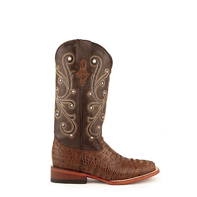 Pre-owned Ferrini Ladies Rust Leather Caiman Print S-toe Stampede Cowboy Boots