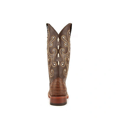 Pre-owned Ferrini Ladies Rust Leather Caiman Print S-toe Stampede Cowboy Boots