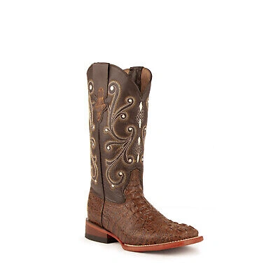 Pre-owned Ferrini Ladies Rust Leather Caiman Print S-toe Stampede Cowboy Boots