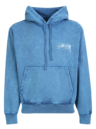 Stussy Logo-print Garment-dyed Cotton-jersey Hoodie In Blue | ModeSens