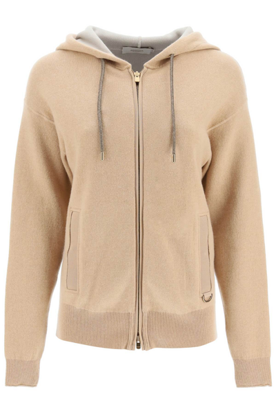 Shop Agnona Cashmere Blend Zipped Hoodie In Beige