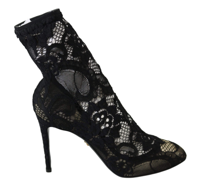 Shop Dolce & Gabbana Black Stretch Lace Booties Socks Pumps Shoes