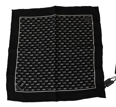 Shop Dolce & Gabbana Scarf Black Seahorse Print Silk Handkerchief