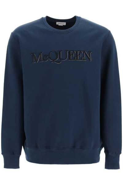 Shop Alexander Mcqueen Logo Embroidered Sweatshirt In Blue