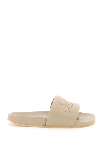 Shop Ambush Leather Slides With Quilted Logo In Beige