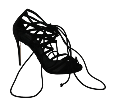Shop Dolce & Gabbana Black Suede Strap Stilettos Shoes Sandals