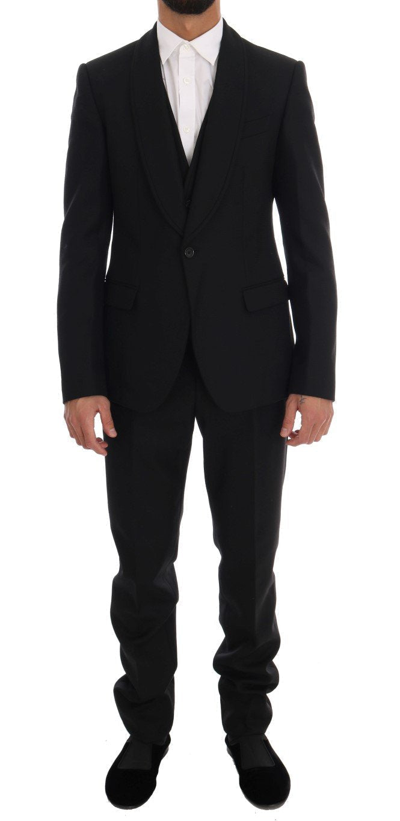 Shop Dolce & Gabbana Black Wool One Button Slim Fit Suit
