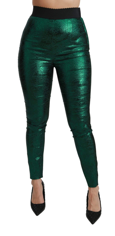 Shop Dolce & Gabbana Green Jacquard High Waist Legging Stretch  Pants
