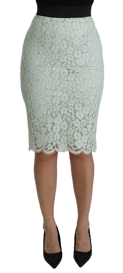 Shop Dolce & Gabbana Green Lace Pencil High Waist  Cotton Mint Skirt