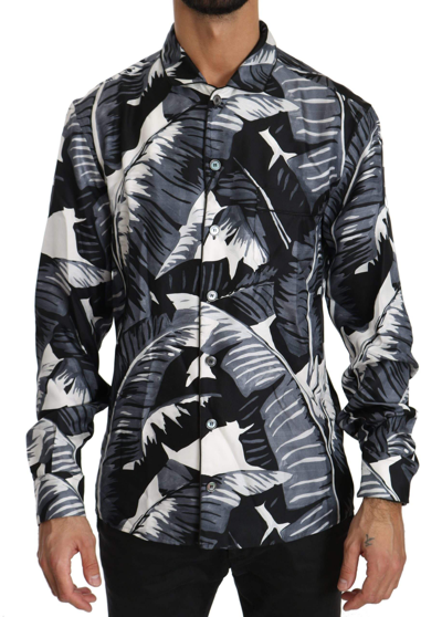 Shop Dolce & Gabbana Black Banana Leaves 100% Silk Shirt
