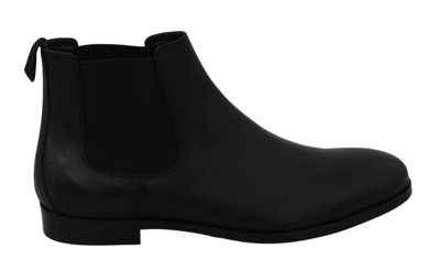 Shop Dolce & Gabbana Black Leather Stretch Band Boots Derby Shoes