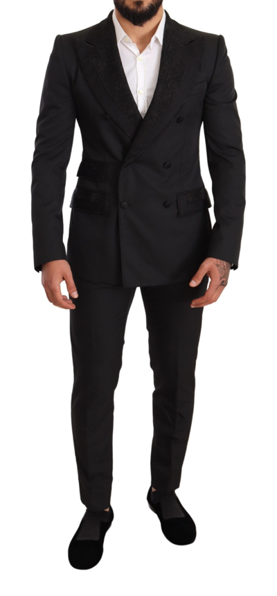 Shop Dolce & Gabbana Black Brocade 2 Piece Set Polyester Suit