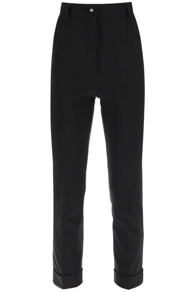 Shop Dolce & Gabbana Cuffed Cigarette Trousers In Black