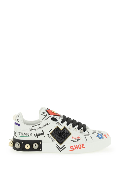 Shop Dolce & Gabbana Printed Leather Portofino Sneakers In Multicolor