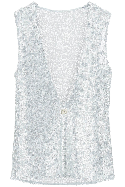 Shop Dolce & Gabbana Sequined Top In Silver