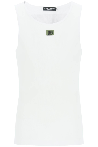 Shop Dolce & Gabbana Tank Top With Logo Patch In White