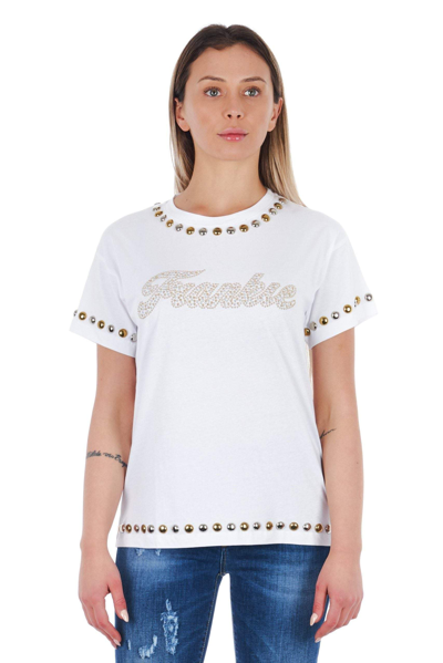 Shop Frankie Morello Studded Front Logo  Tops & T-shirt In White