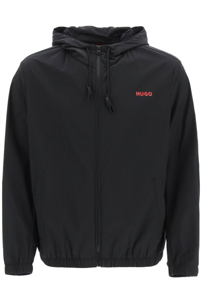 Shop Hugo Water-repellent Jacket With Logo Print In Black