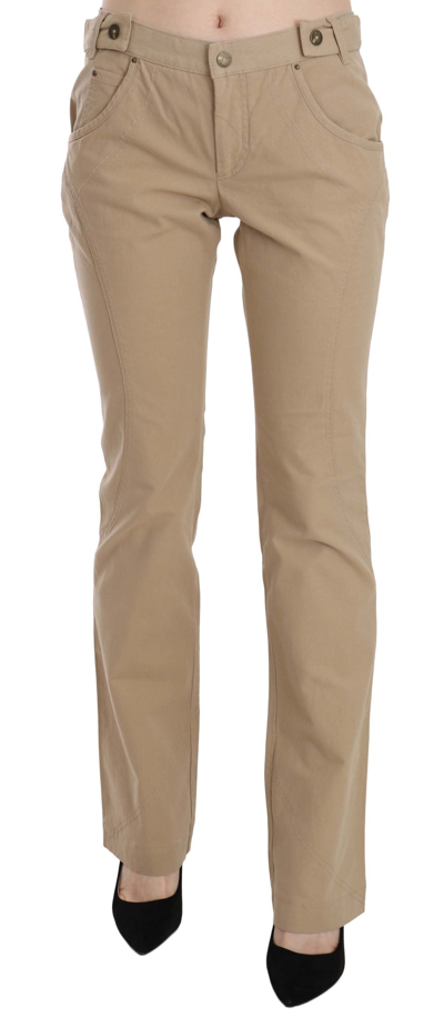 Shop Just Cavalli Beige Cotton Mid Waist Straight Trousers Pants In Brown