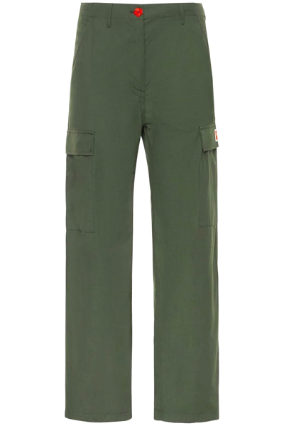 Shop Kenzo Cargo Pants With Flower-shaped Button In Multicolor