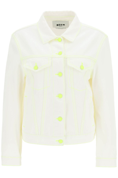Shop Msgm Denim Jacket With Fluorescent Stiching In Multicolor