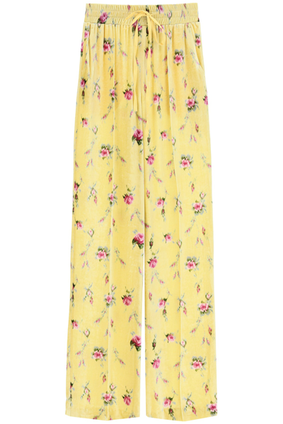 Shop Red Valentino Sweet Roses Print Velvet Trousers In Red