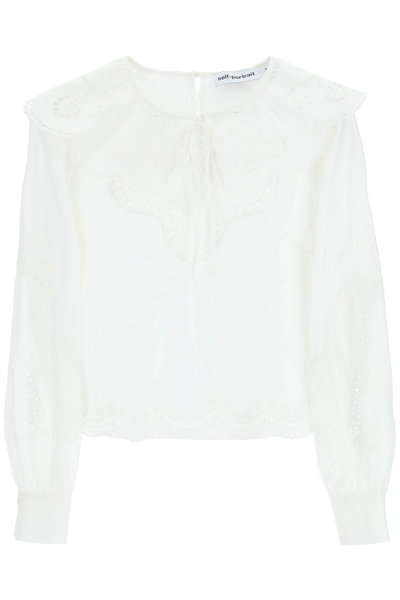 Shop Self-portrait Cotton Broderie Anglaise Blouse In White