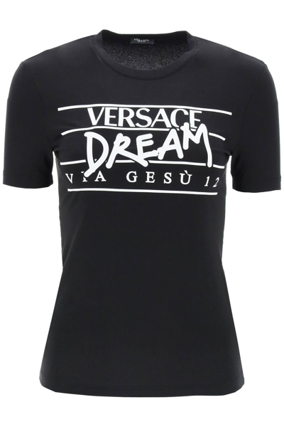 Shop Versace Dream Logo Viscose T-shirt In Black