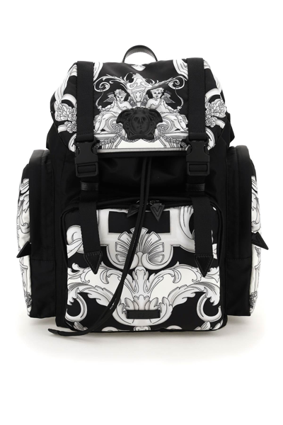 Shop Versace Silver Baroque Print Nylon Medusa Backpack In Multicolor