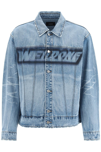 Shop We11 Done Denim Jacket With Laser Print In Blue
