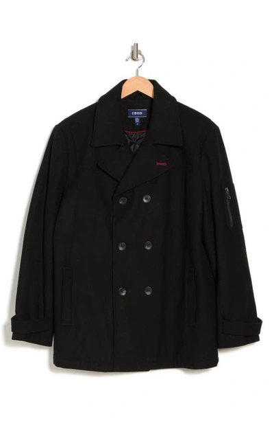 Shop Izod Double Breasted Wool Blend Peacoat In Black