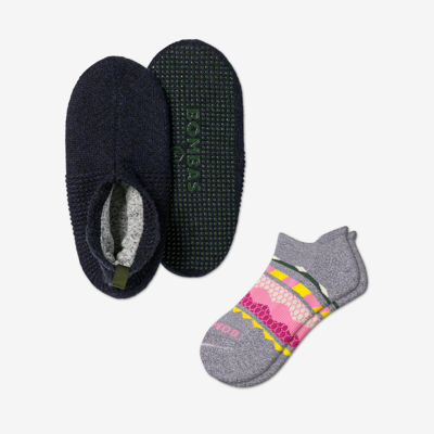 Shop Bombas Gripper Slipper Ankle Sock 2-pack In Navy Storm Mix