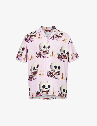 Shop Endless Joy Men's Lilac Memento Mori Skull-pattern Relaxed-fit Woven Shirt