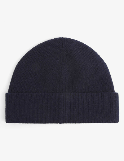 Shop Sandro Mens Bleus Ribbed Cashmere Beanie Hat