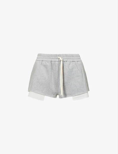 Miu Miu Felpa Exposed-lining Cotton-jersey Shorts In Grey | ModeSens