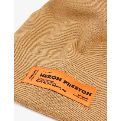 Shop Heron Preston Logo-patch Wool Beanie Hat In Tobacco Brown Anthracite