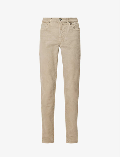 Shop 7 For All Mankind Slimmy Tapered-leg Stretch-cotton Corduroy Jeans In Grey