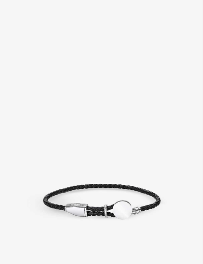 Shop Thomas Sabo Women's Black Brand-engraved Sterling-silver And Leather Bracelet