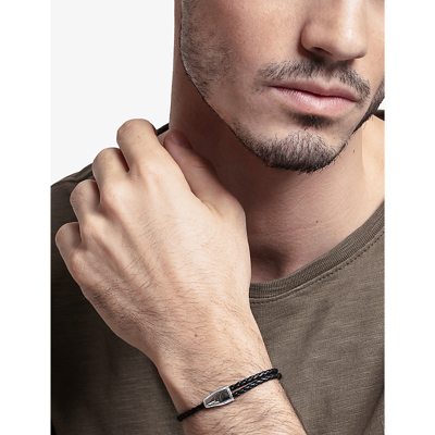 Thomas Sabo Brand-engraved Sterling-silver And Leather Bracelet In Black