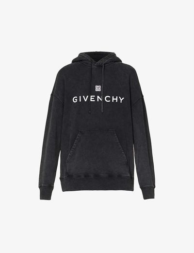 Shop Givenchy Logo-print Relaxed-fit Cotton-jersey Hoody In 020-grey