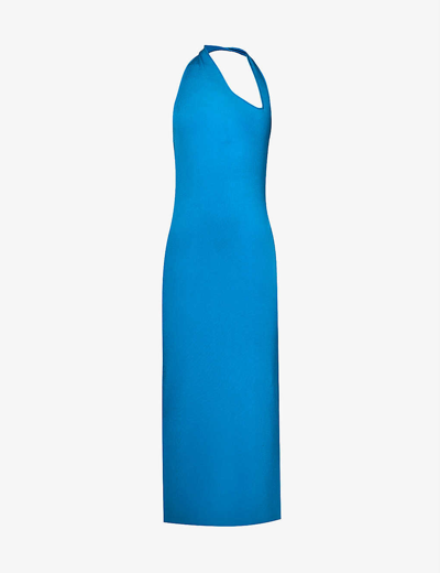 Shop Galvan Artemis Asymmetric Stretch-woven Midi Dress In Teal