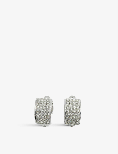 Jennifer Gibson Jewellery Pre-loved Givenchy Sterling Silver-plated And Crystal Huggie Hoop Earrings In Silver Crystal