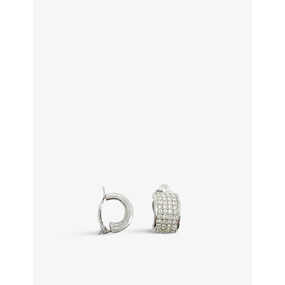 Jennifer Gibson Jewellery Pre-loved Givenchy Sterling Silver-plated And Crystal Huggie Hoop Earrings In Silver Crystal