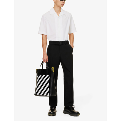 Shop Off-white Detachable-belt Slim-fit Straight-leg Wool Trousers In Black No Color