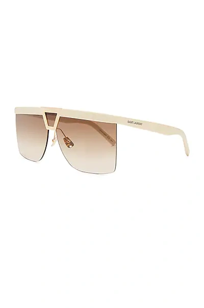 Saint Laurent Square Tinted Sunglasses In Ivory  Gold  & Gradient Brown