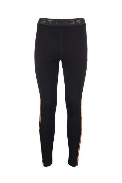 Shop Etro Jersey Leggings With Embroidered Band In Black