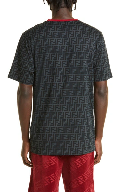 Shop Fendi Ff Logo Print Cotton T-shirt In Anthracite/ Rosso