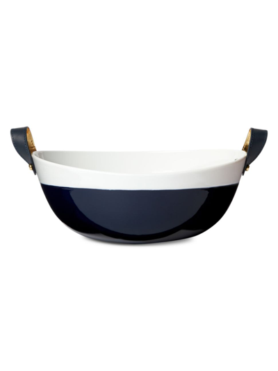 Shop Ralph Lauren Wyatt Porcelain & Leather Salad Bowl In Navy White
