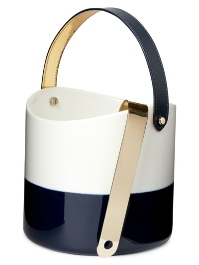 Shop Ralph Lauren Wyatt 2-piece Ice Bucket & Tong Set In Navy White